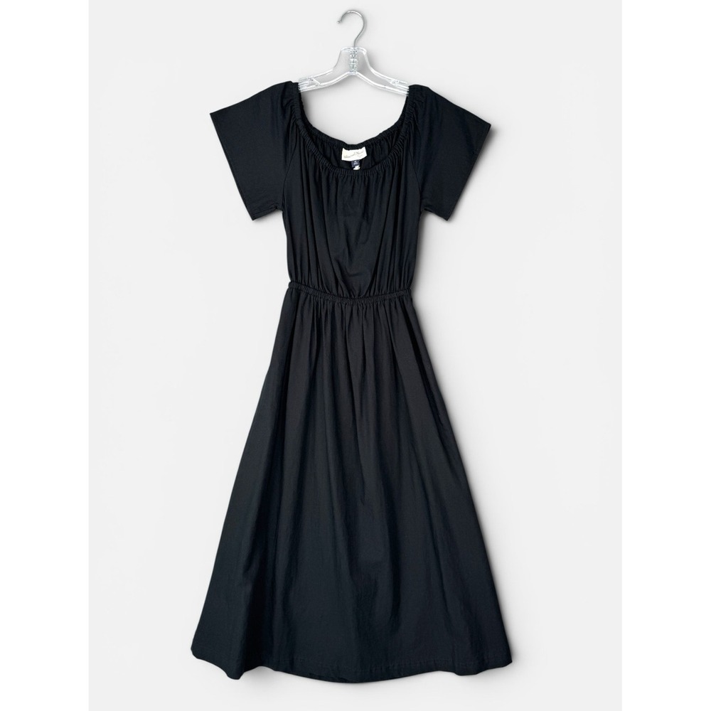Universal Thread Back Cutout Midi Dress Sz XS Black Cotton Short Sleeve Pockets